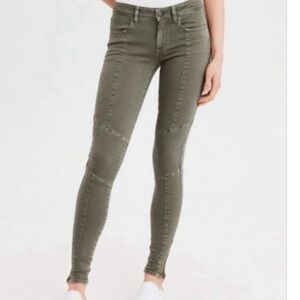 New American Eagle jegging moto jeans olive green military green jeans AE jeans